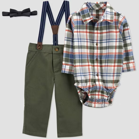 Baby Boys' 3pc Plaid Top & Bottom Set - Just One You® made by carter's Olive | Target