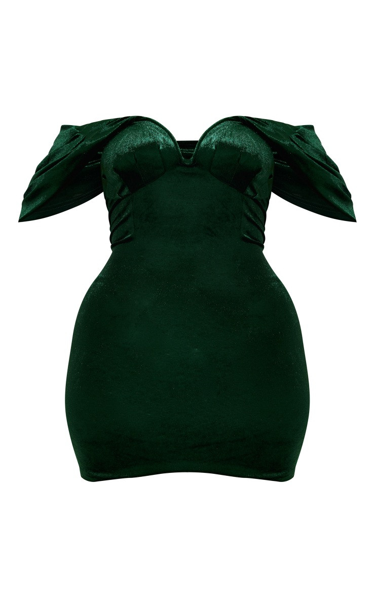 Plus Emerald Green Velvet V Bar Bodycon Dress | PrettyLittleThing US
