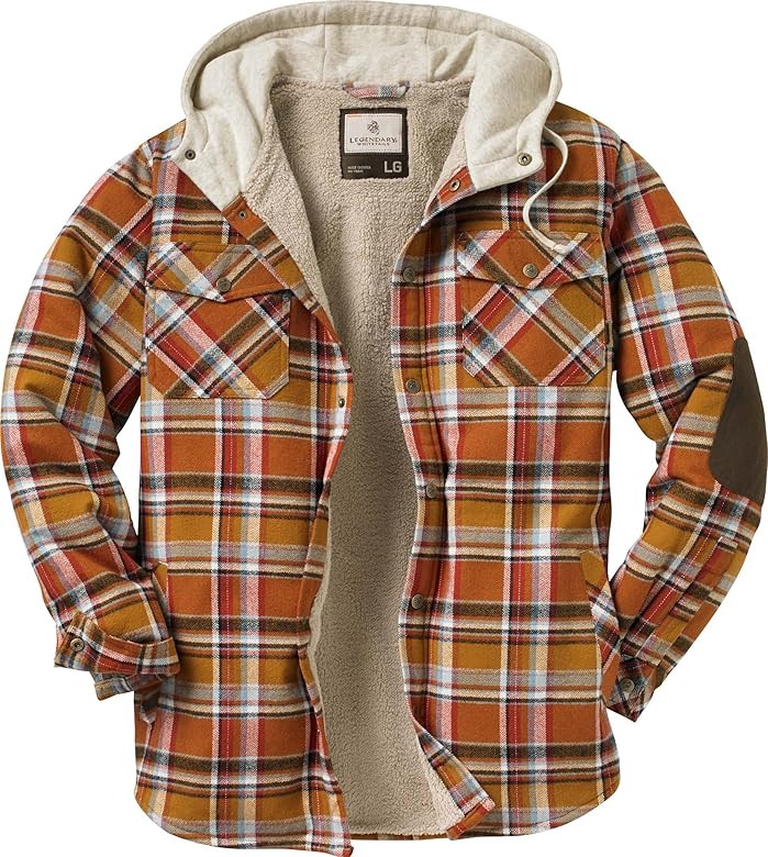 Legendary Whitetails Men's Camp Night Berber Lined Hooded Flannel Shirt Jacket | Amazon (US)