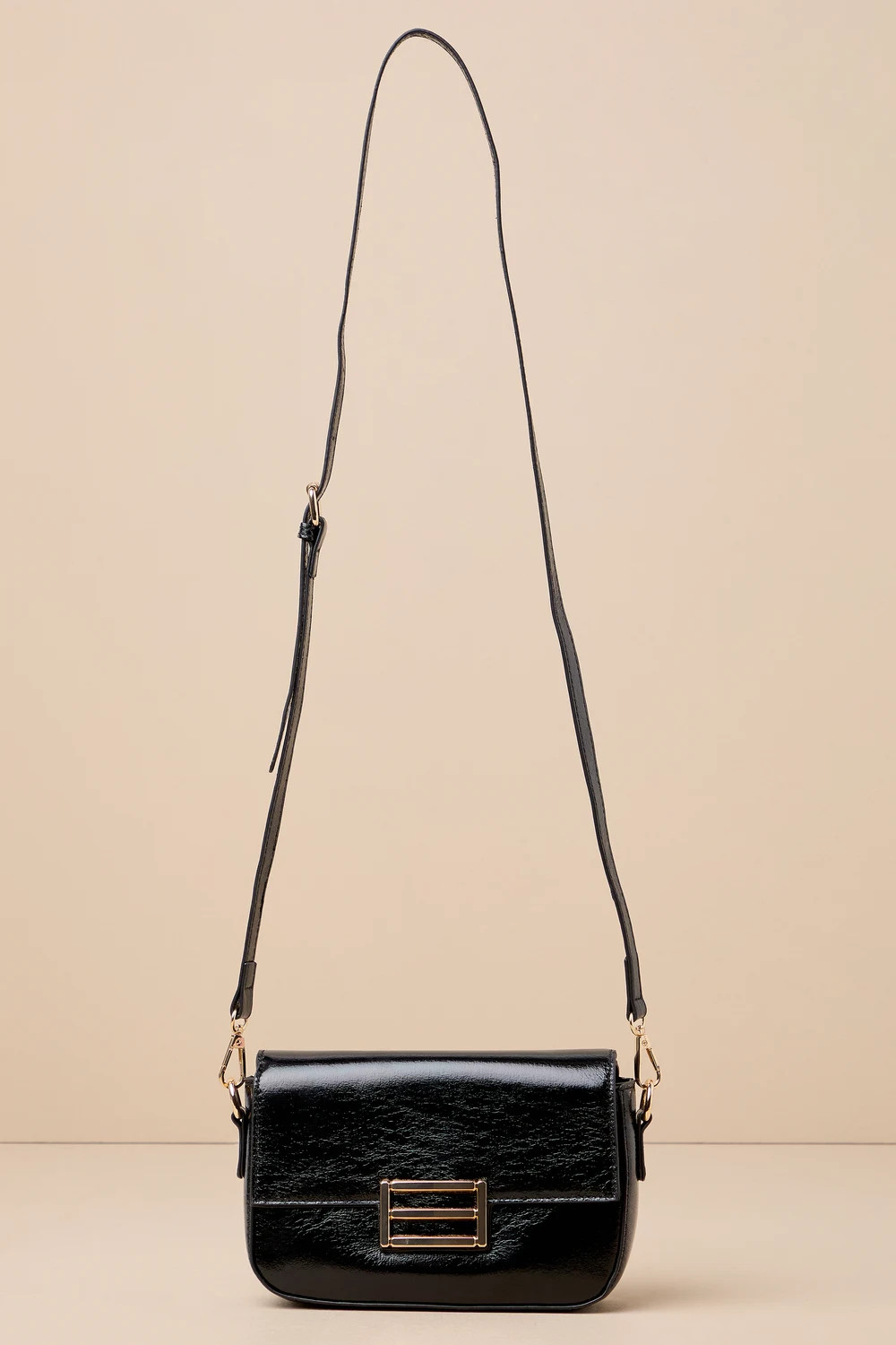 Sophisticated Always Black Patent Baguette Crossbody Bag | Lulus