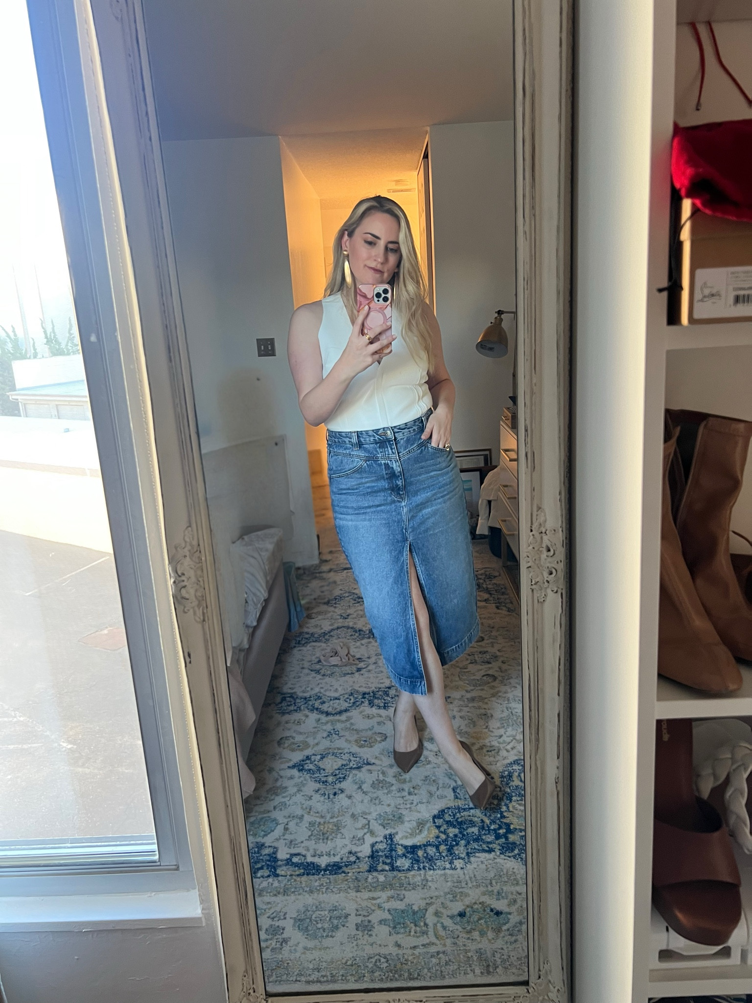 Denim maxi skirt | denim skirt | white vest | spring outfit 

#LTKFindsUnder100