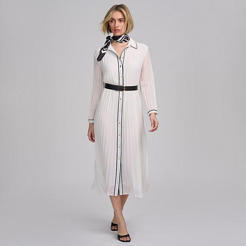 Elle Get the Look Contrast Trim Pleated Dress - Ivory/Off White | HSN