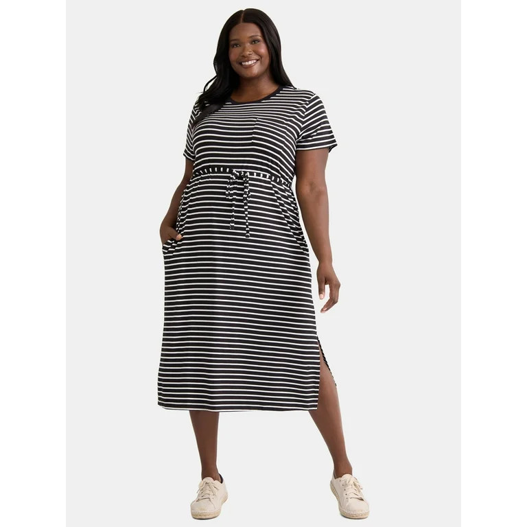 Time and Tru Women's and Women's Plus Belted Dress with Short Sleeves, Sizes XS-4X | Walmart (US)