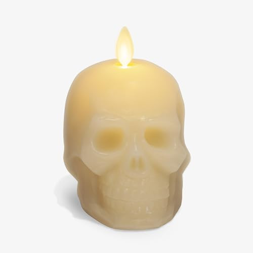 Luminara Flameless Halloween Decor - Skeleton Figural LED Candle Natural Color, Ivory, 3.74" x 4.25" Real Wax Moving Flame Battery Operated w/Timer | Amazon (US)