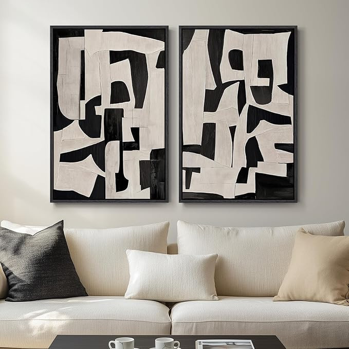 Large Framed Black and White Abstract Wall Art for Living Room, 2 Piece Modern Canvas Prints Pain... | Amazon (US)