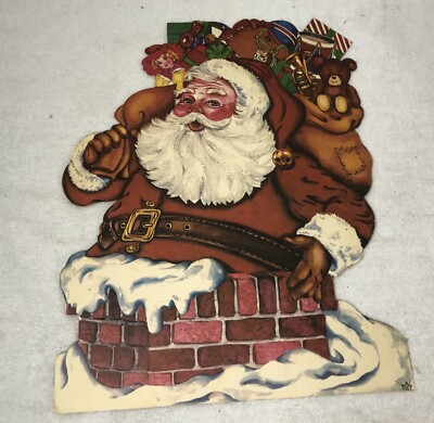 Vintage Christmas Cardstock Die Cut Wall Decor Santa Claus Chimney Bag Of Toys | eBay US