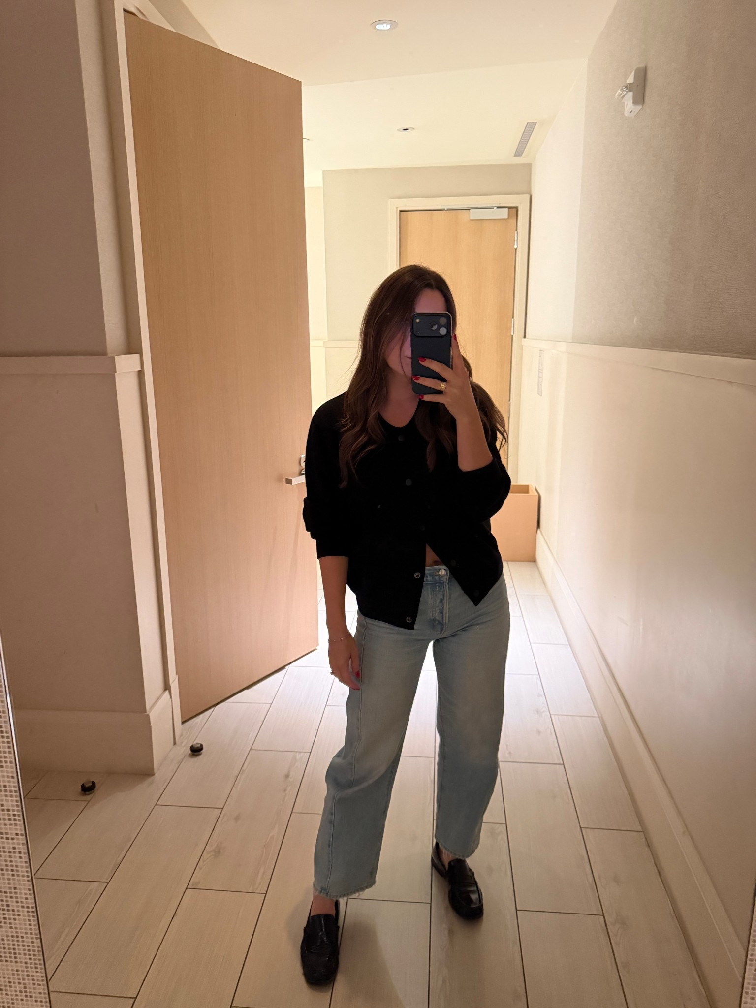 Mango Black Cardigan + Madewell Jeans Mid Rise Denim + H&M Black Patent Loafers - Under $50 / Under $100 / Work Outfit / Casual OOTD

#LTKWorkwear #LTKSaleAlert