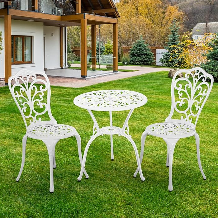 3 Piece Patio Set Outdoor Cast Aluminum Patio Bistro Table and Chairs Set of 2,All Weather Outdoo... | Amazon (US)