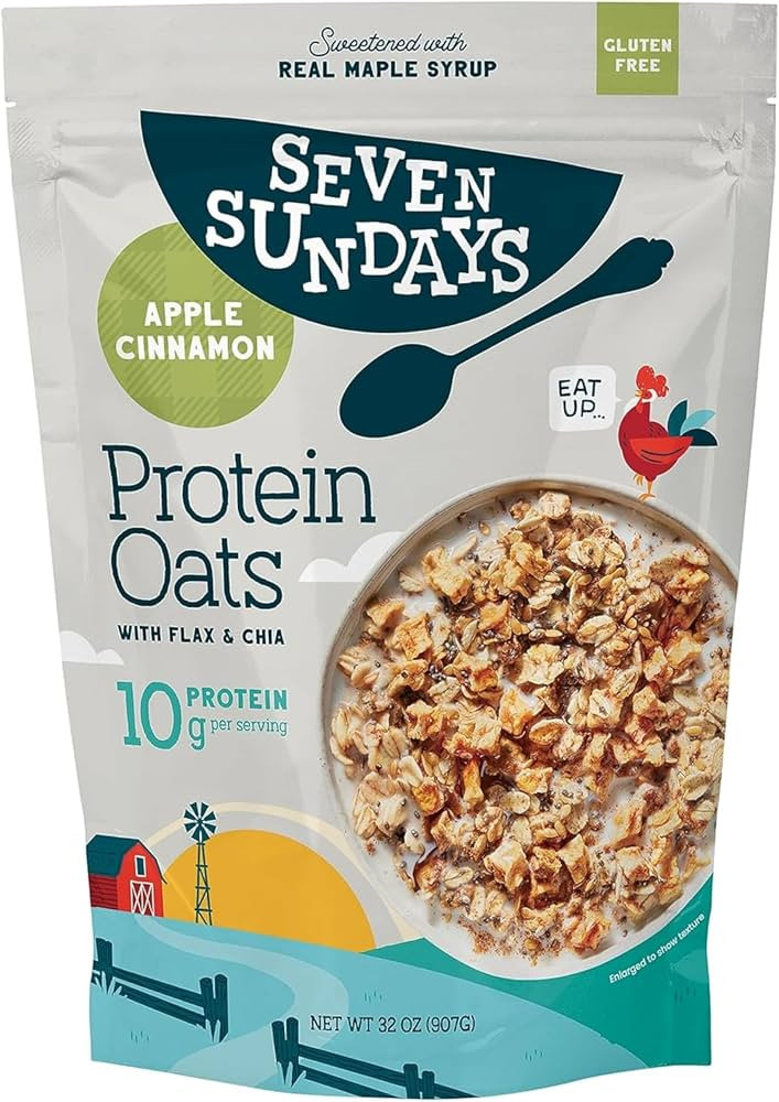 Seven Sundays Protein Oats, Apple Cinnamon, 32 Oz Bag, Gluten Free Oatmeal, 10g Upcycled Protein,... | Amazon (US)