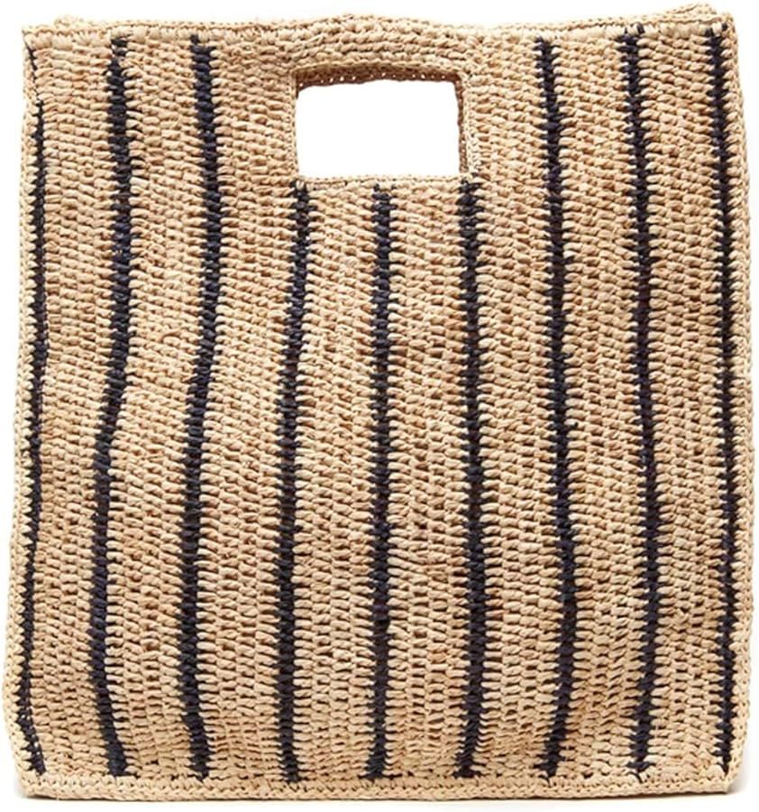 Mar Y Sol Veneto Striped Raffia Handheld Tote Straw Beach Bag | Amazon (US)