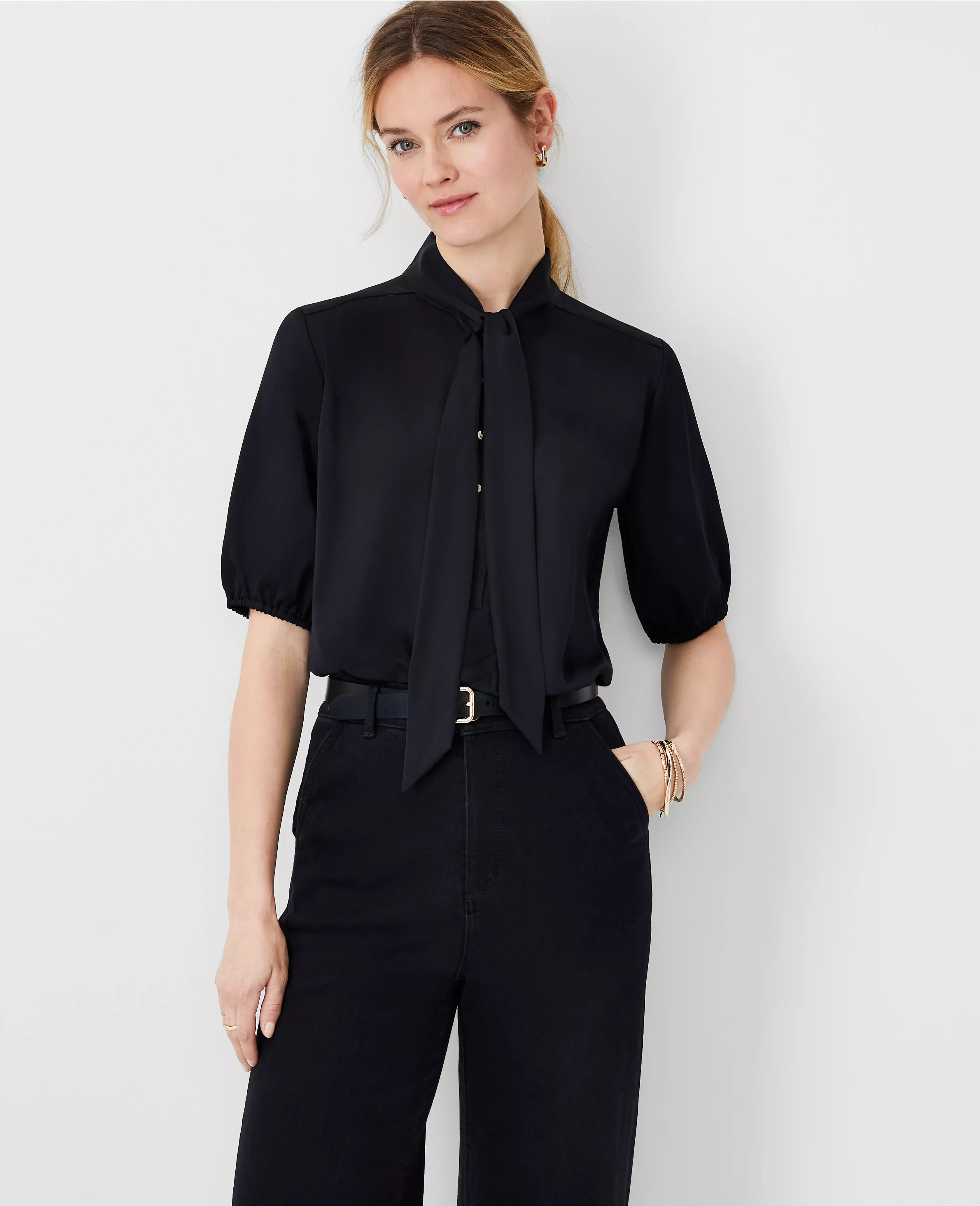Half Placket Tie Neck Blouse | Ann Taylor (US)