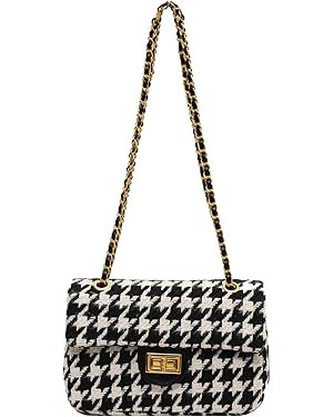 Houndstooth Chain Shoulder Cross body Bag for Women Handbag and purse Fashion Woolen Cloth Clutch | Amazon (US)