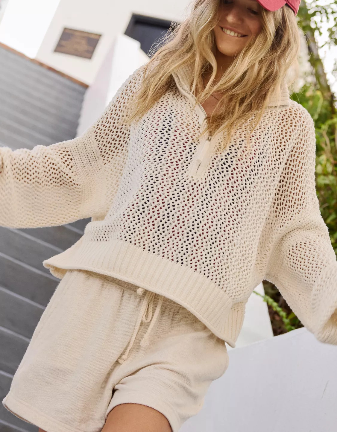 Aerie Crochet Quarter Zip Sweater | American Eagle Outfitters (US & CA)