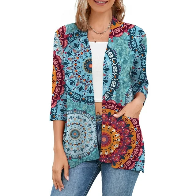HOWCOME Cardigans for Women, Casual Lightweight, 3/4 Sleeve Open Front Cardigan Sweaters, Large,F... | Walmart (US)