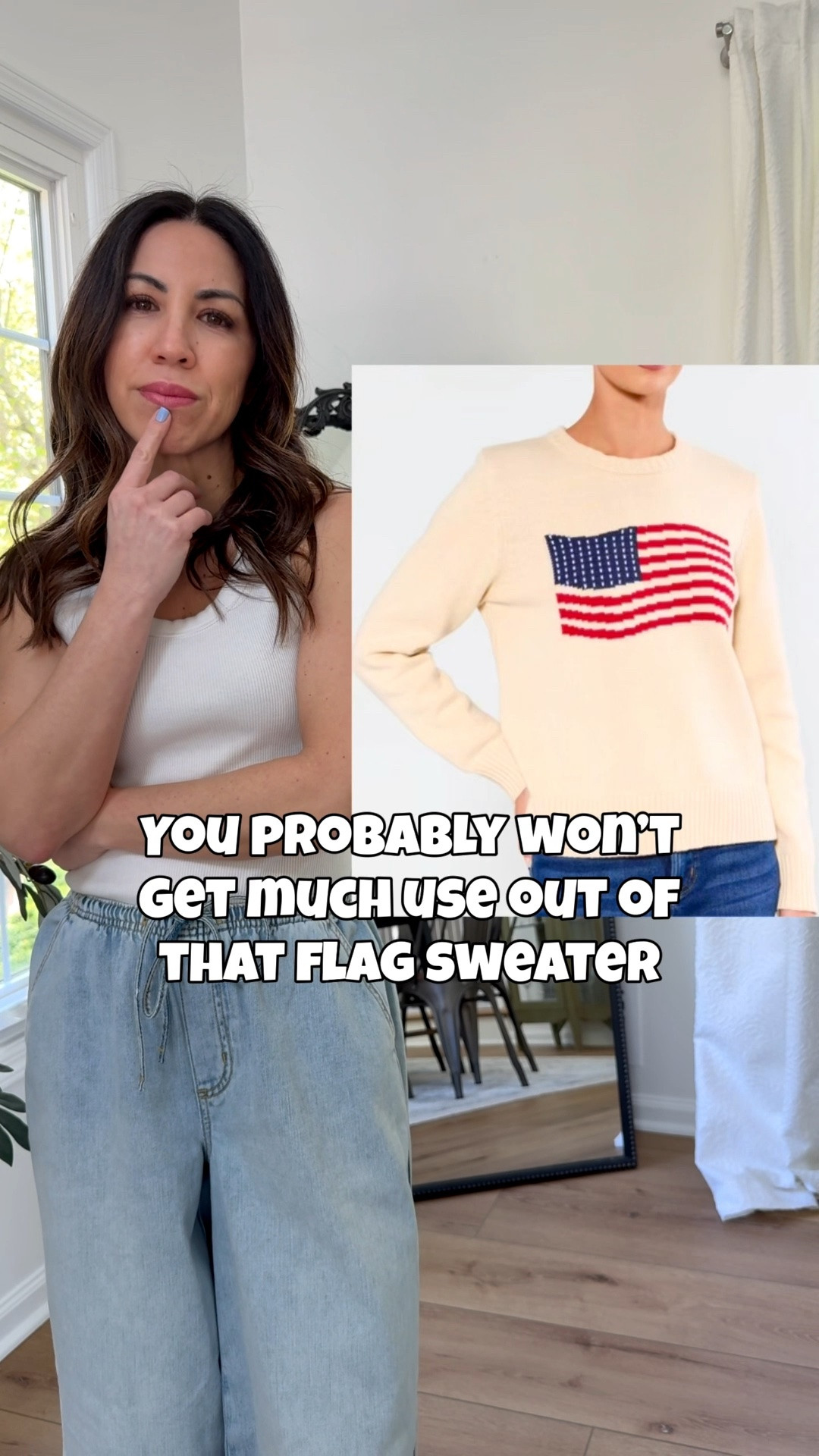 Granted everybody is scooping up flag sweaters with the summer holidays upon us, but girls - wear them beyond MDW and 4th of July. I personally love a summer sweater because I’m always cold, but this one is a thicker fabric and I swear it will bring you through the fall. You’ll definitely maximize cost per wear with this one! 

Sweater small. Jeans 25. Baggy jeans small short. Shorts small. Linen button-down shirt small. Sandals TTS.

#LTKOver40 #LTKPetite