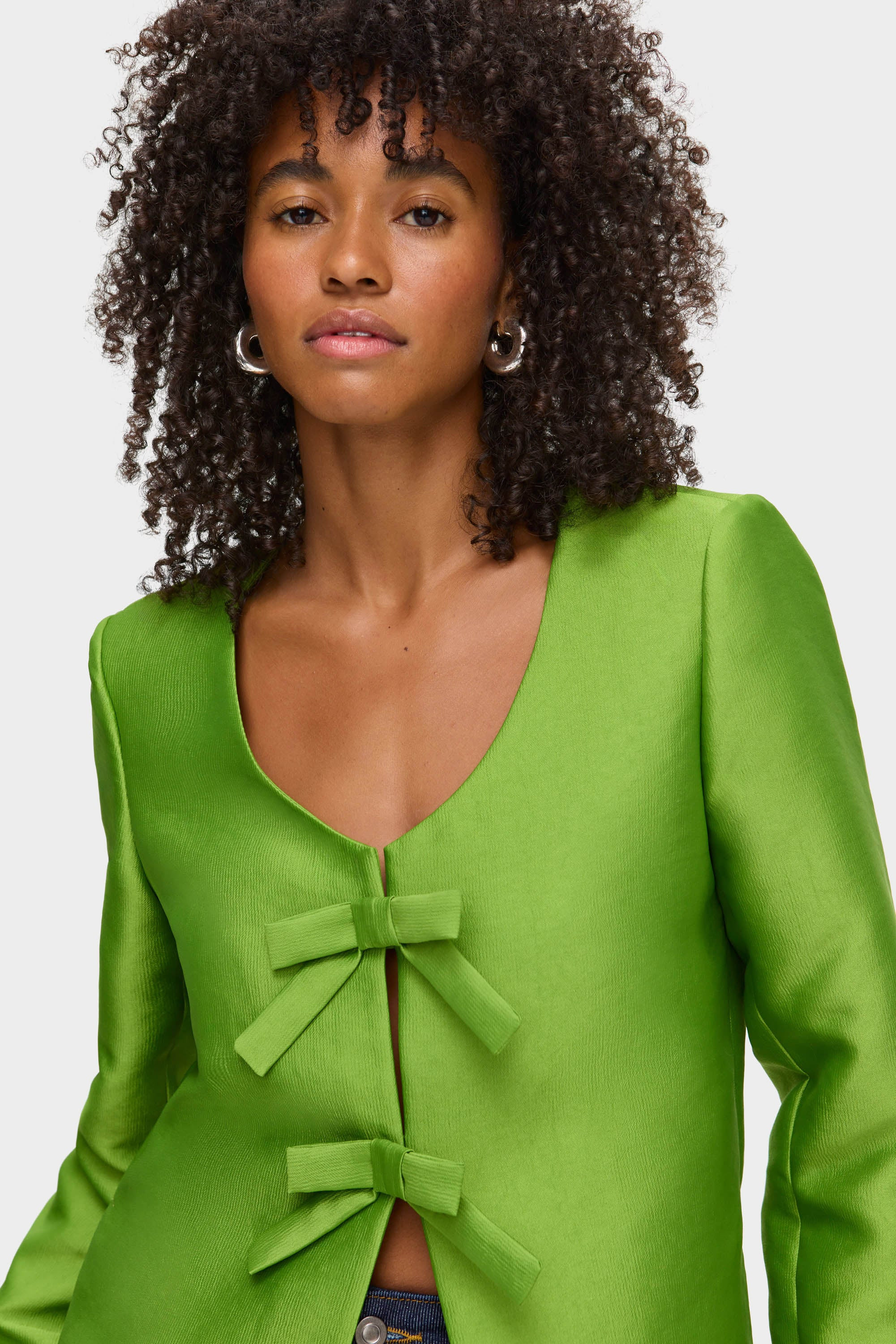 ALIGNE Bow Satin Blazer- Green | Beau | ALIGNE USA
