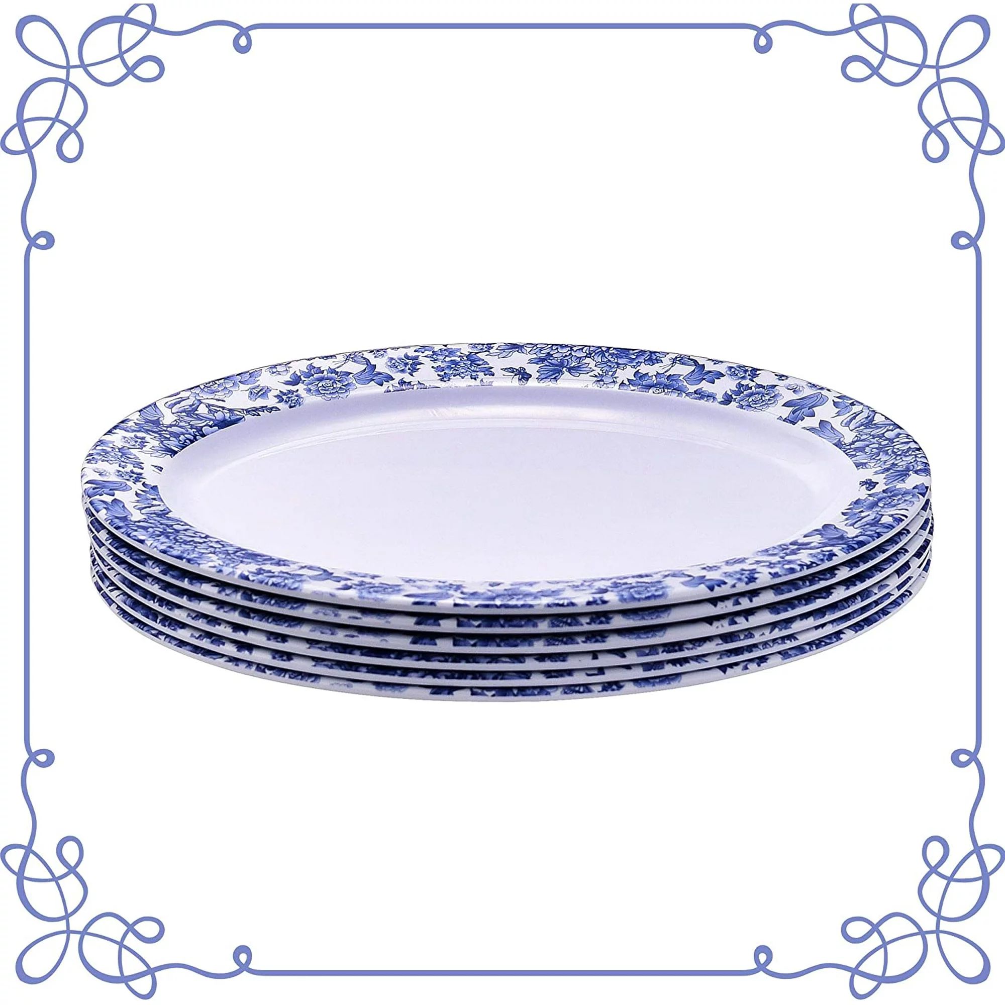 ARC USA 6612F Melamine Dinnerware FDA Safe 12" Oval Plate Set of 6 White with Blue Floral Design | Walmart (US)