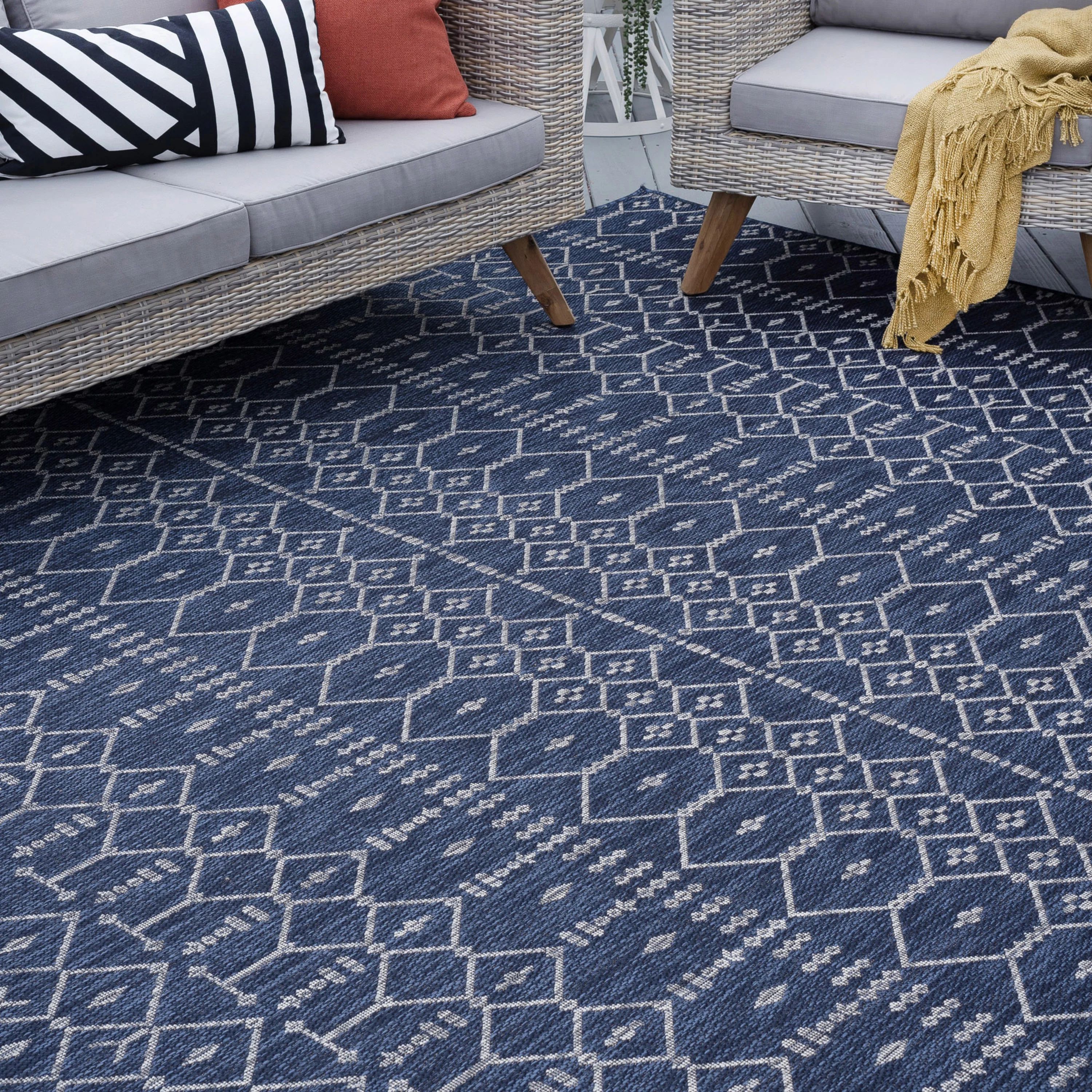 Contemporary 8x10 Area Rug (7'10'' x 10'3'') Geometric Navy, Light Gray Indoor Outdoor Rectangle ... | Walmart (US)