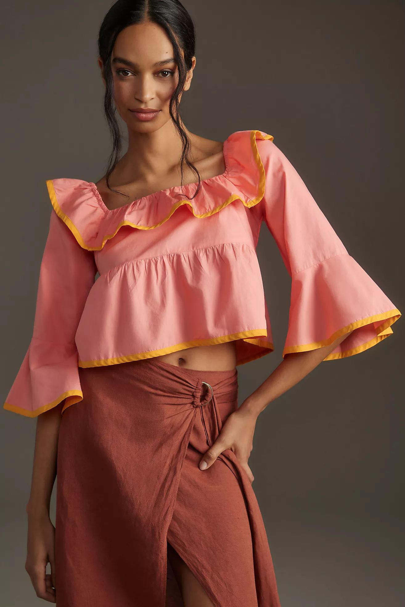 Maeve Square-Neck Ruffle Babydoll Top | Anthropologie (US)