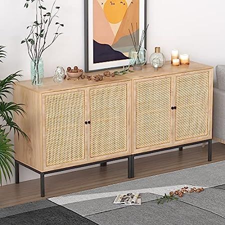 Recaceik Ratten Sideboard Buffet Cabinet/Console Table, Natural Accent Storage Cabinet with 2 Ratten | Amazon (US)