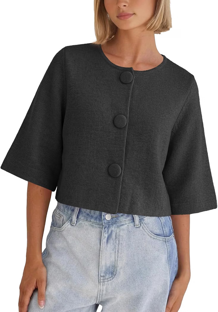 Tankaneo Womens Cropped Half Sleeve Cardigan Sweaters Knit Button Down Tops | Amazon (US)