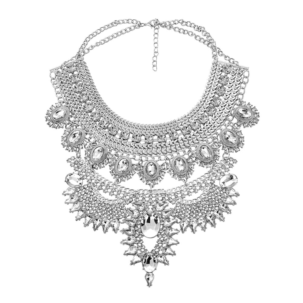 Long Tassel Chunky Boho Coin Statement Necklace For Women Silver | Amazon (US)