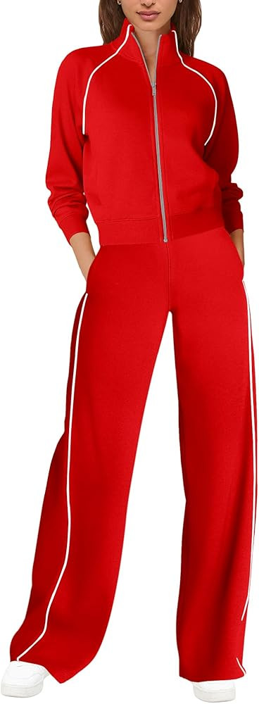 SENSERISE Womens Sweatsuits 2 Piece Set Long Sleeve Zip Up Sweatshirt Wide Leg Pants Workout Sets... | Amazon (US)