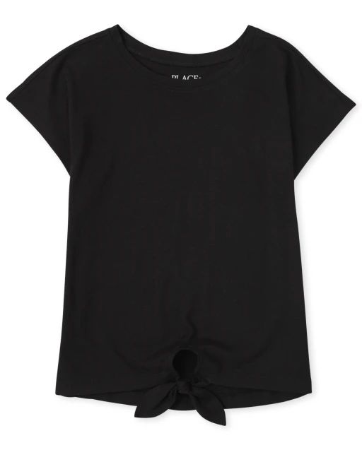 Girls Short Sleeve Tie Front Top | The Children's Place  - BLACK | The Children's Place