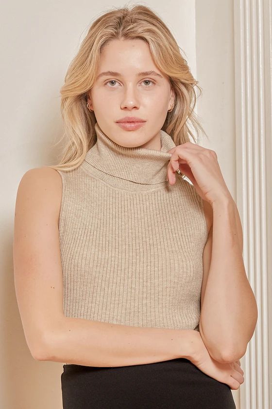 Naomi Taupe Knit Turtleneck Sleeveless Sweater Top | Lulus (US)