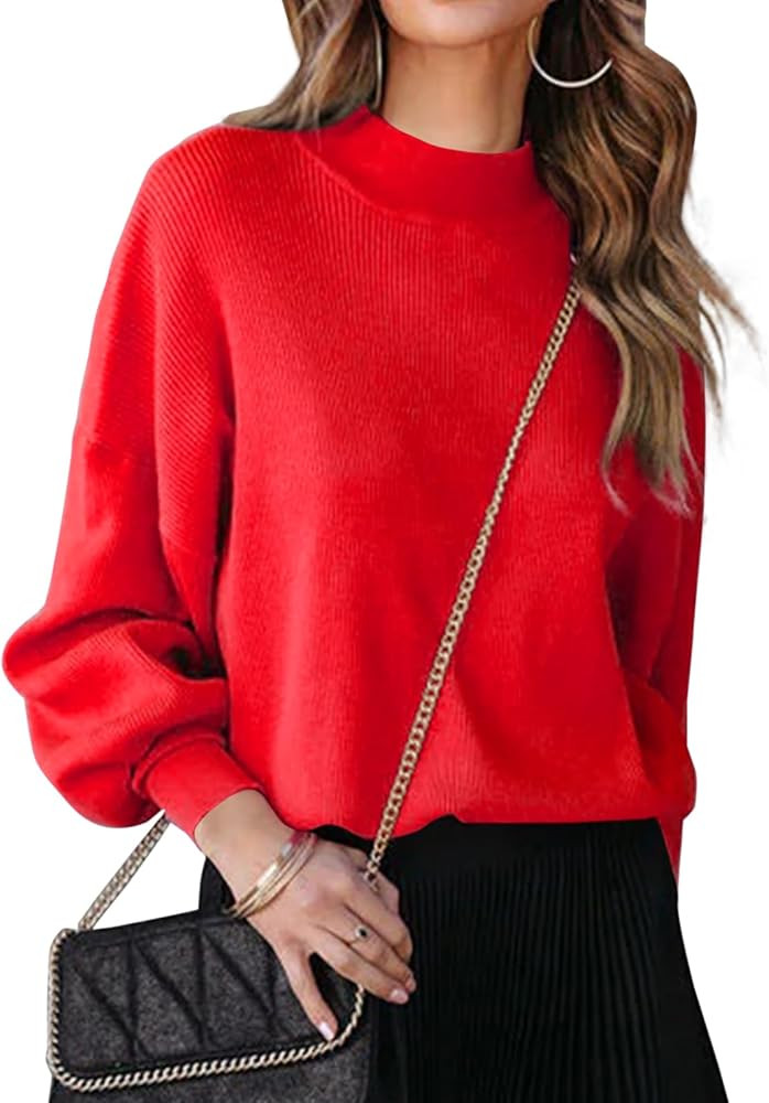 Turtleneck Oversized Sweaters for Women Batwing Long Sleeve Fall Ribbed Knit Pullover Casual Swea... | Amazon (US)