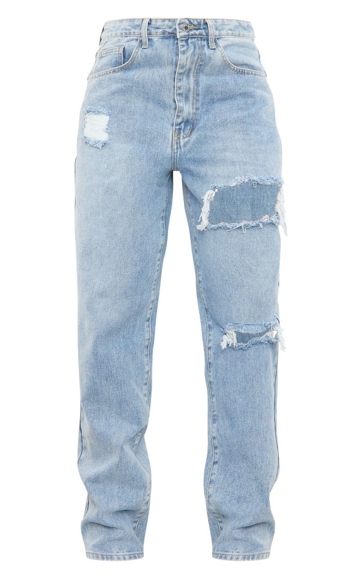 PRETTYLITTLETHING Light Blue Wash Open Knee Boyfriend Jeans | PrettyLittleThing US