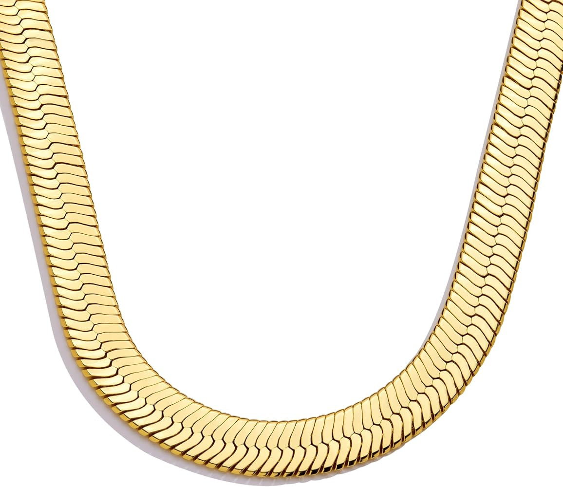 WomenGifts 14K Gold Silver Plated Herringbone Necklace for Women, Dainty Snake Chain Choker, Tren... | Amazon (US)