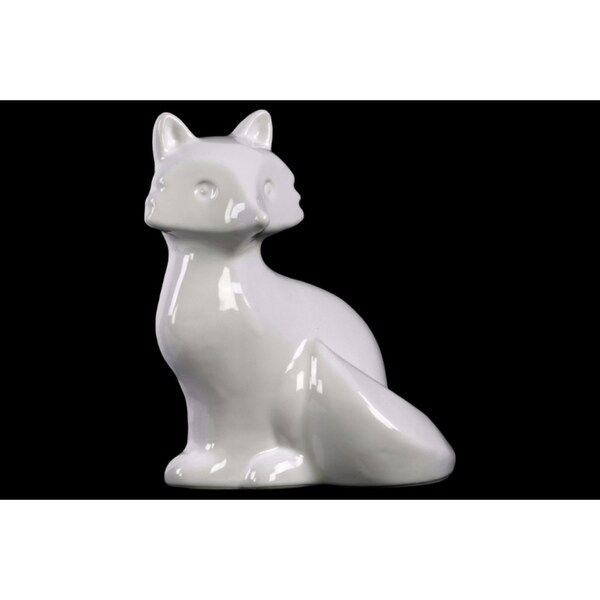 Ceramic Sitting Fox Figurine with Folded Tail- White | Bed Bath & Beyond
