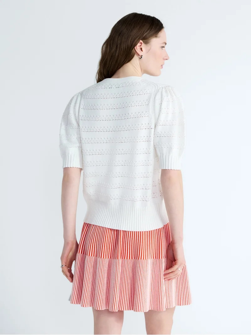 Free Assembly's Women's Cotton Crochet Cardigan Sweater with Puff Sleeves, Sizes XS-4X | Walmart (US)