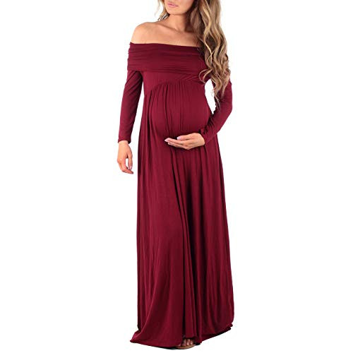 Mother Bee Maternity Off Shoulder Cowl Neck Maternity Dress for Baby Shower or Casual Wear Burgundy | Amazon (US)