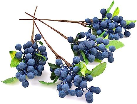 HUIANER Artificial Berries, 4 Pcs Simulation Flowers Lifelike Blueberry with Stems Fake Blueberri... | Amazon (US)