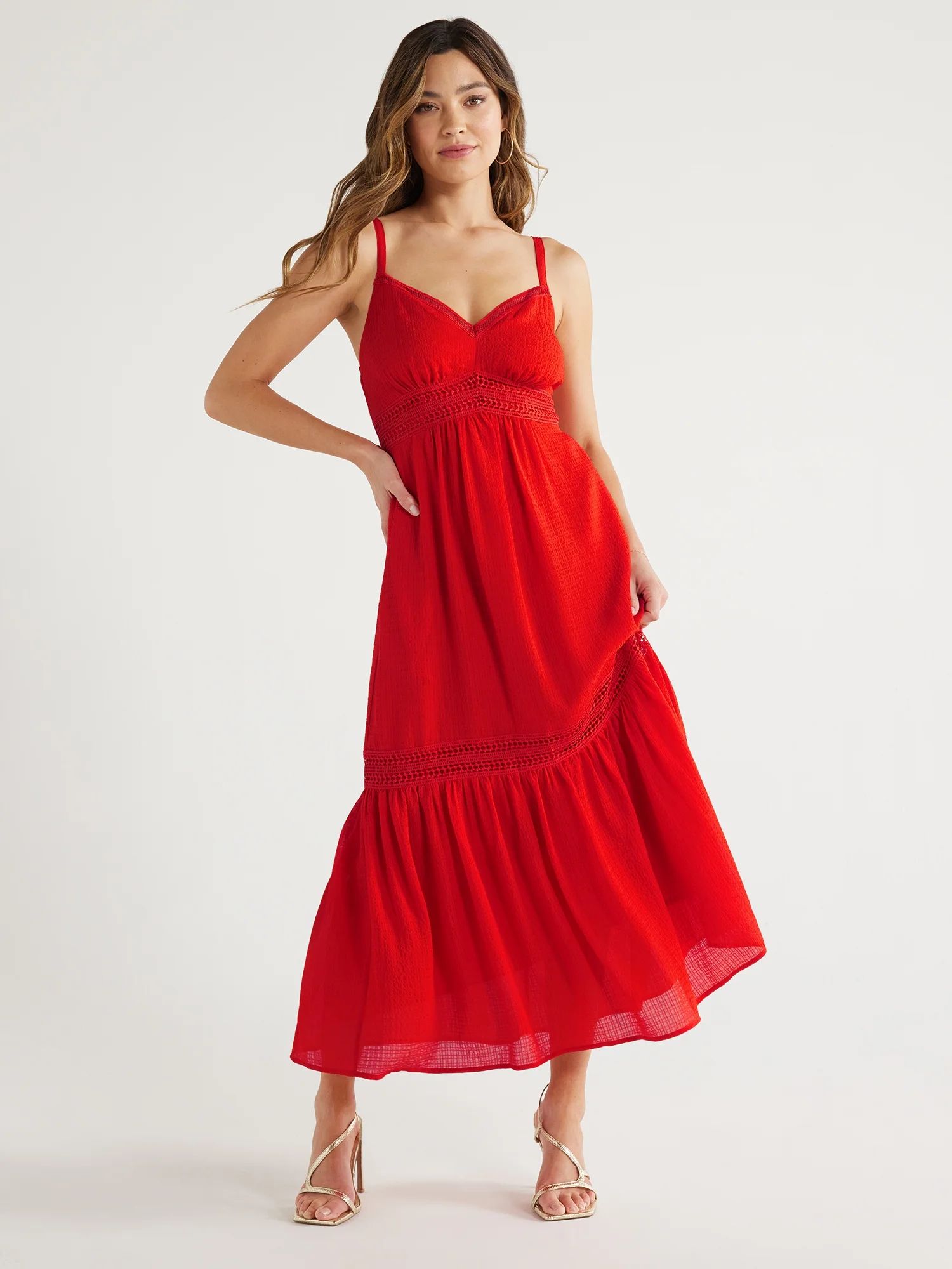 Sofia Jeans Women's Lace Trim Maxi Dress, Mid Calf Length, Sizes XS-XXXL - Walmart.com | Walmart (US)