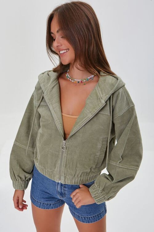 Hooded Zip-Up Corduroy Jacket | Forever 21 (US)