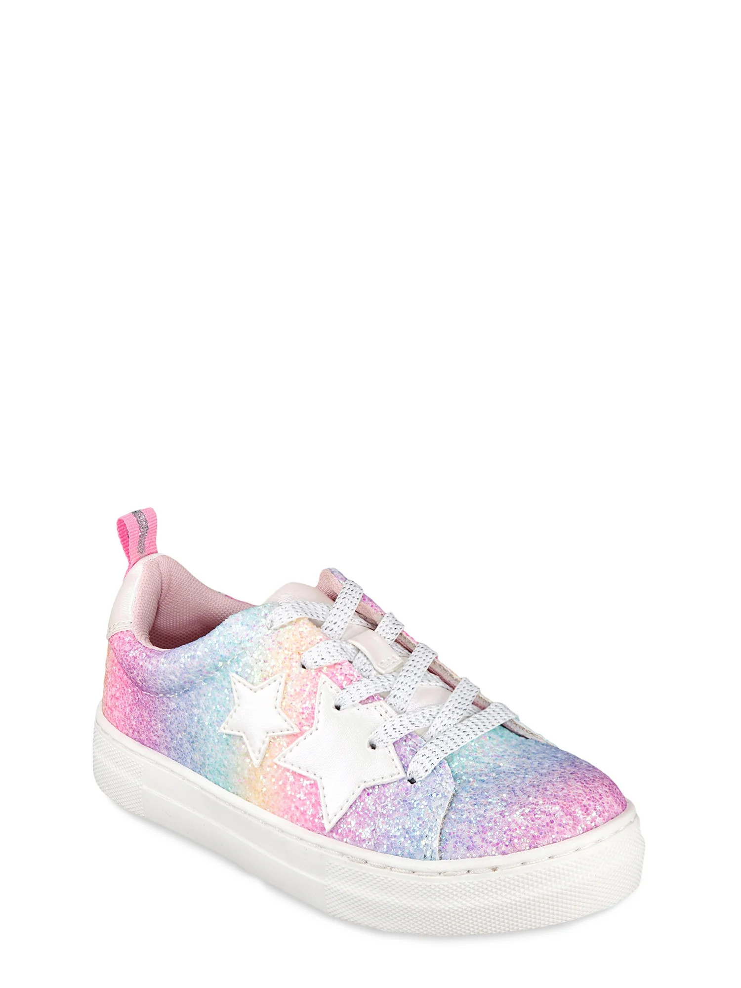 Wonder Nation Little & Big Girl Pastel Rainbow Star Casual Low-Top Court Sneaker | Walmart (US)