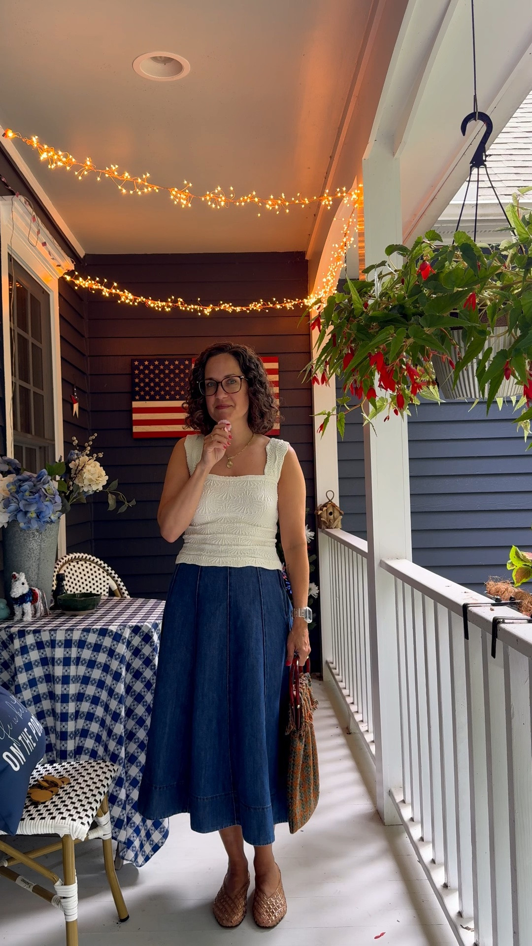 Another midi skirt summer to fall outfit. Free People tank, denim midi skirt from Nordstrom, Dolce Vita jam jelly flats, vintage hand bag.

#LTKootd #LTKOver40 #LTKSeasonal