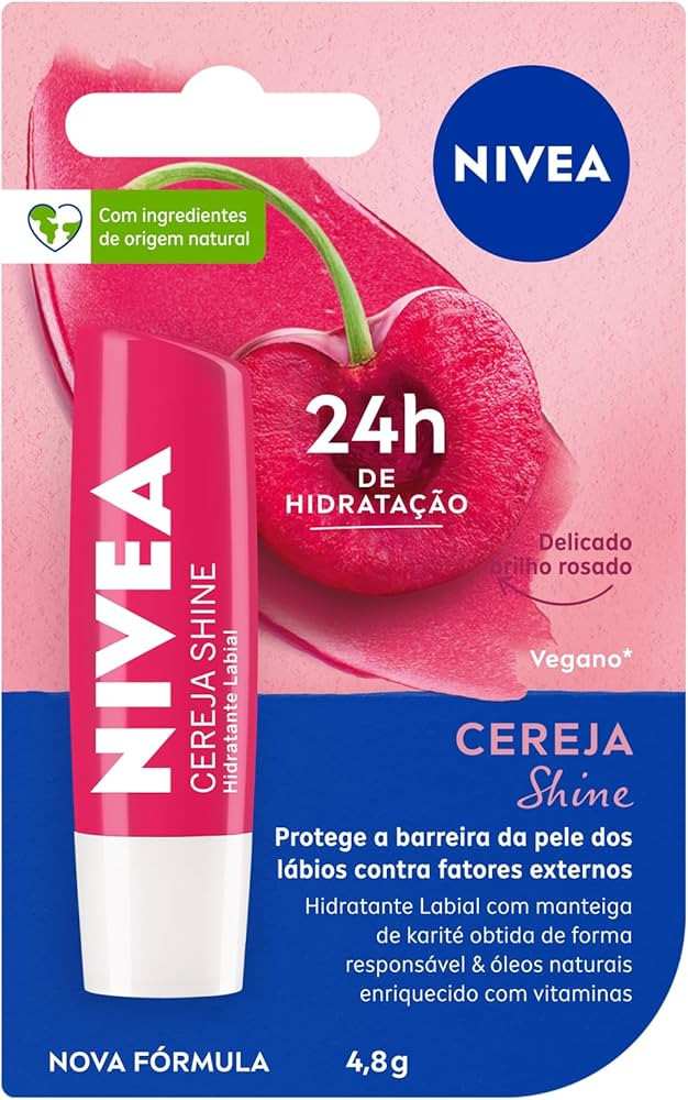 NIVEA Hidratante Labial Cereja Shine 4,8g - Cuidado e proteção para seus lábios por 24h, além... | Amazon (BR)