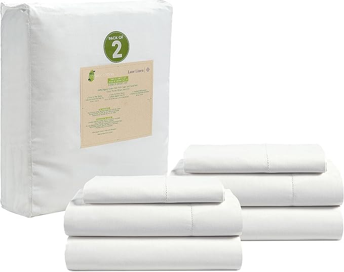 LANE LINEN 100% Organic Cotton White Twin XL Sheets Set 3-Piece Pure Percale Soft Bedding Breatha... | Amazon (US)