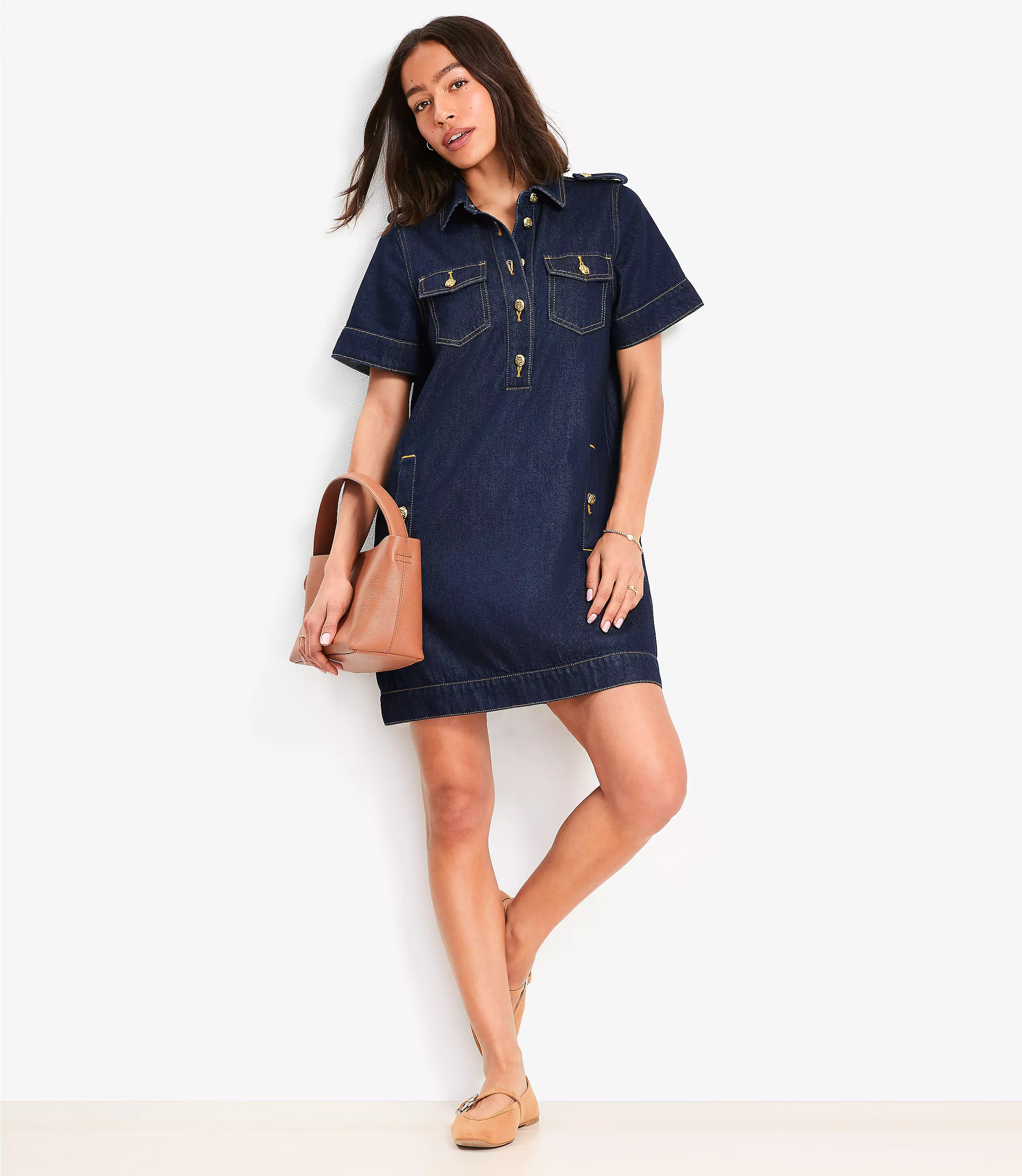 Denim Mini Pocket Dress in Classic Rinse Wash | LOFT