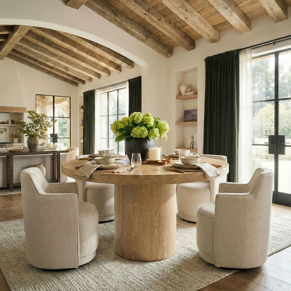 4 - Person Dining Table Sets With Round Table & 4 Upholstered Fabric Chairs | Wayfair North America