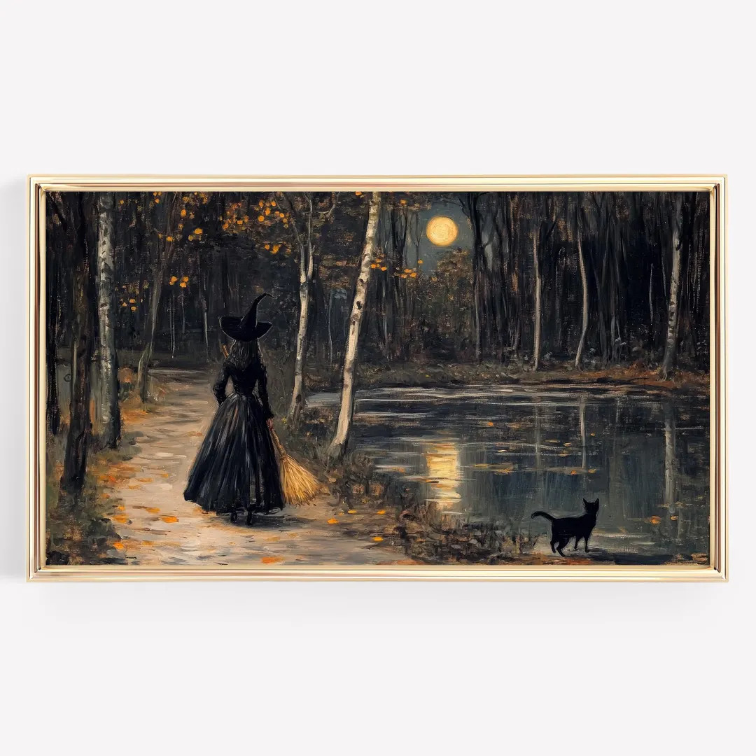 Halloween Frame TV Art Witch Moody Vintage - Etsy | Etsy (US)