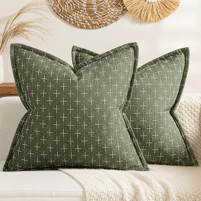 MIULEE Decorative Burlap Linen Throw Pillows Covers 18x18 Inch Olive Green Vintage Couch Pillow C... | Amazon (US)