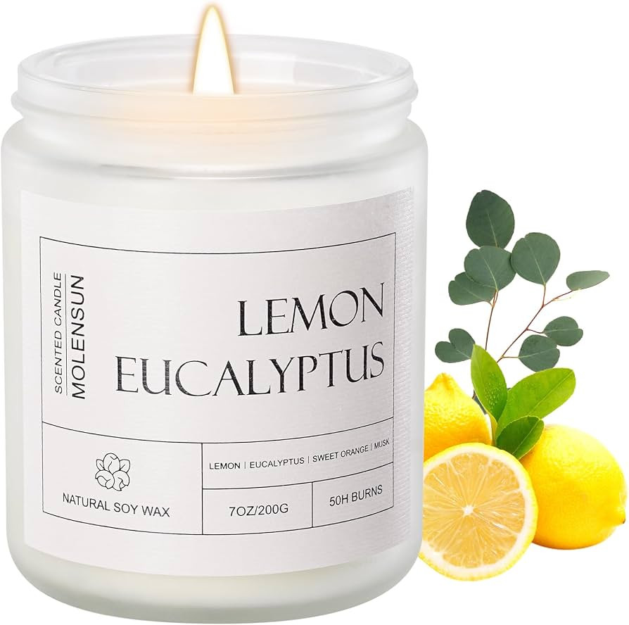 Lemon Eucalyptus Scented Candles, Aromatherapy Jar Candle, 7 oz Long Lasting Candles, Soy Wax Can... | Amazon (US)