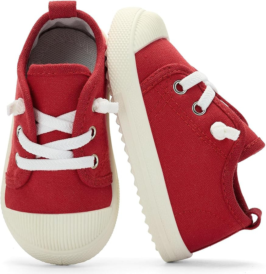 Toddler Sneakers Boys Girls Red Sneakers Little Kids Canvas red-Black-White Shoes with Soft Sole ... | Amazon (US)