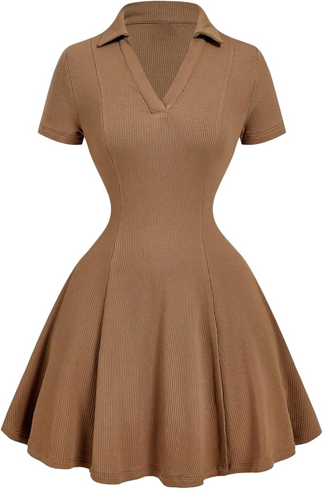 Women's Summer Collared Short Sleeve Dress Elegant Casual A Line Mini Work Office Dresses | Amazon (US)