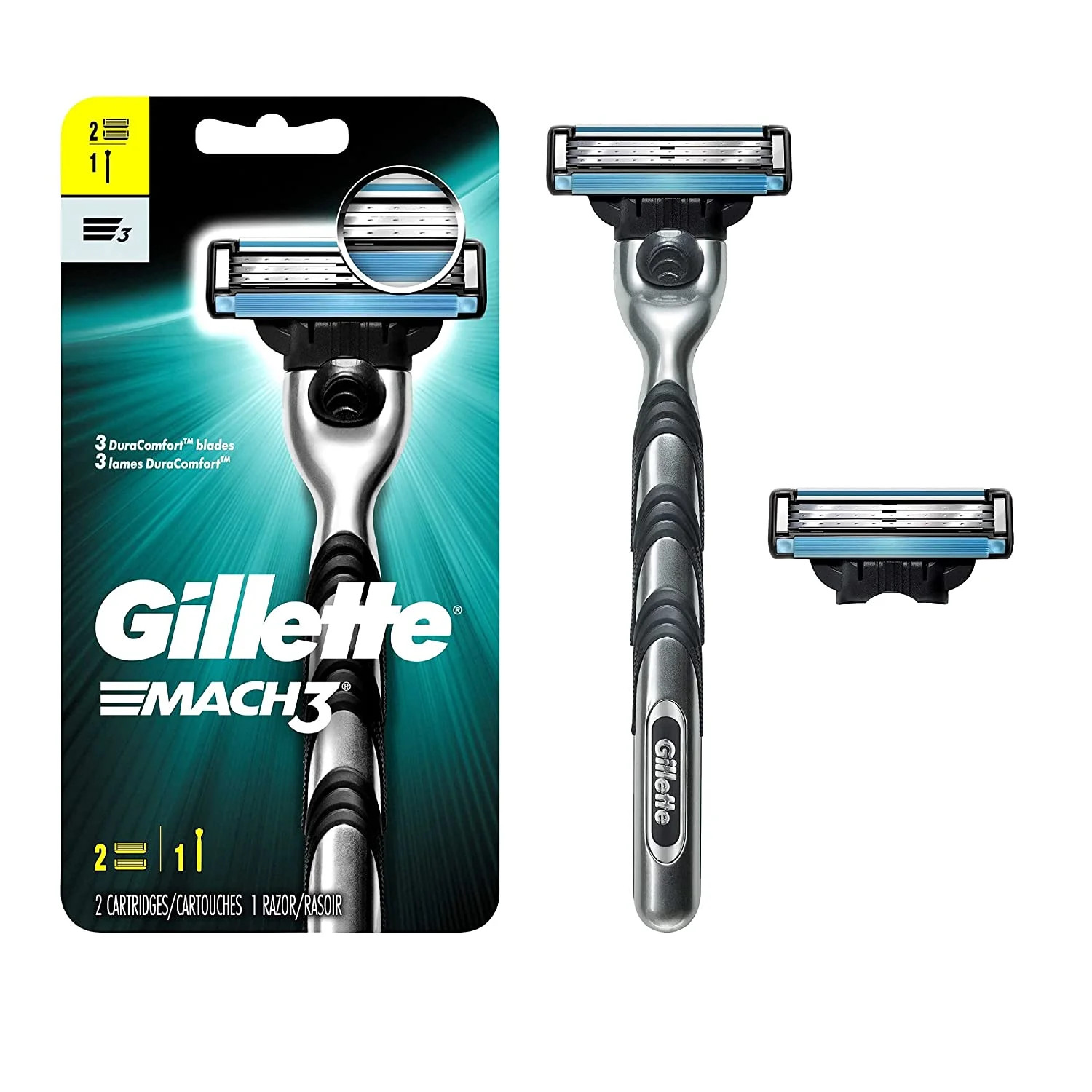 Gillette Mach3 Mens Razor Handle and 2 Blade Refills - Walmart.com | Walmart (US)